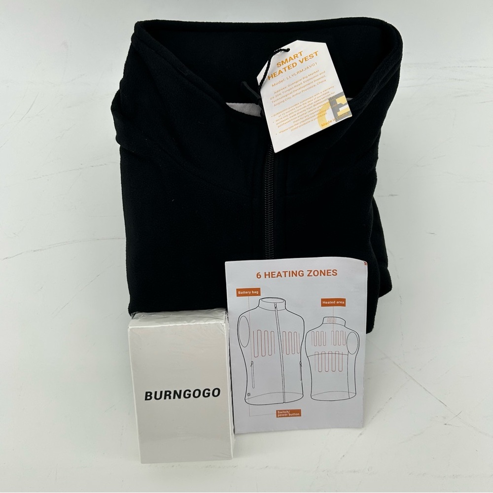 Burngogo Rechargeable Heated Vest Black Fleece with Battery Pack NWT‎